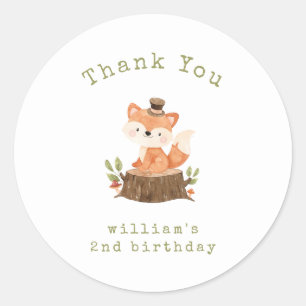 Sticker Rond Renard forestier minimaliste Merci d'anniversaire
