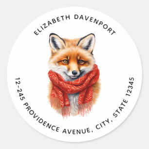 Sticker Rond Renard mignon avec une écharpe rouge Image d'autom