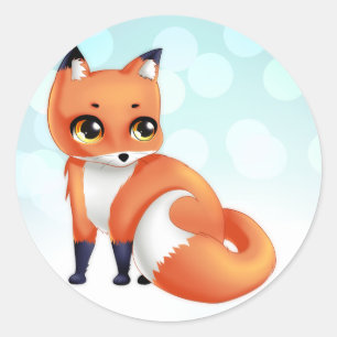 Sticker Rond Renard mignon de bande dessinée de Kawaii