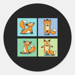 Sticker Rond Renard Mignon Yoga Animal Méditation Zen Pose d'ét