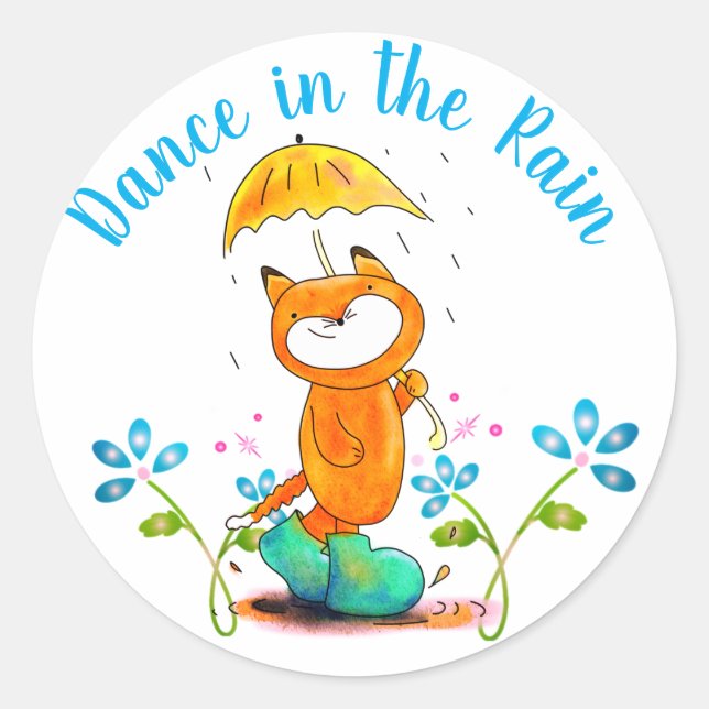 Sticker Rond Renard printanier inspirant avec parapluie (Devant)
