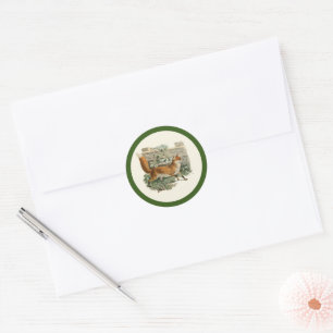 Sticker Rond Renard rouge dans la campagne rustique Illustratio