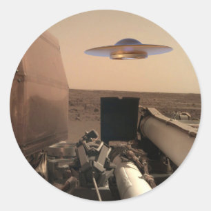 Sticker Rond Rencontre avec la soucoupe UFO Alien Mars InSight