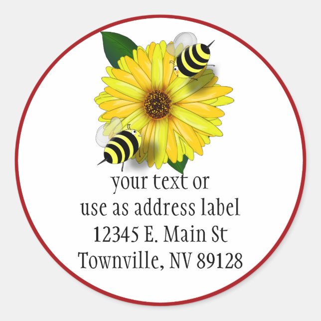 Sticker Rond Rencontre des abeilles sur la Fleur Jaune (Devant)