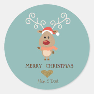 Sticker Rond Renne de dessin animé adorable, Chapeau de Père No