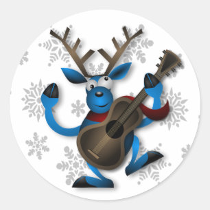 Sticker Rond Renne drôle jouant l'autocollant de Noël de