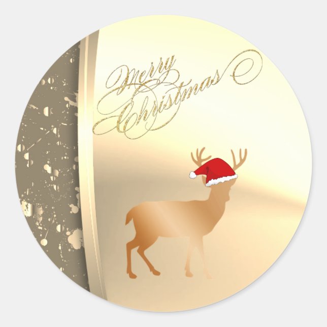 Sticker Rond Rennes de Noël branchées Santa Hat, Faux Gold (Devant)