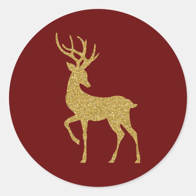 Sticker Rond Rennes De Noël Rouge Et Or (Devant)