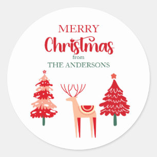 Sticker Rond Rennes nordiques et arbres de Noël