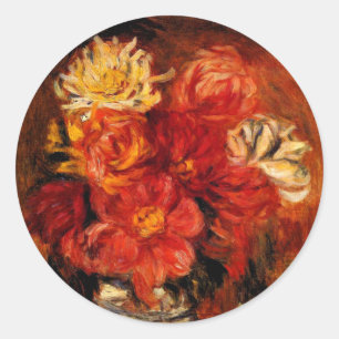 Sticker Rond Renoir - Dahlias, peinture d'art,