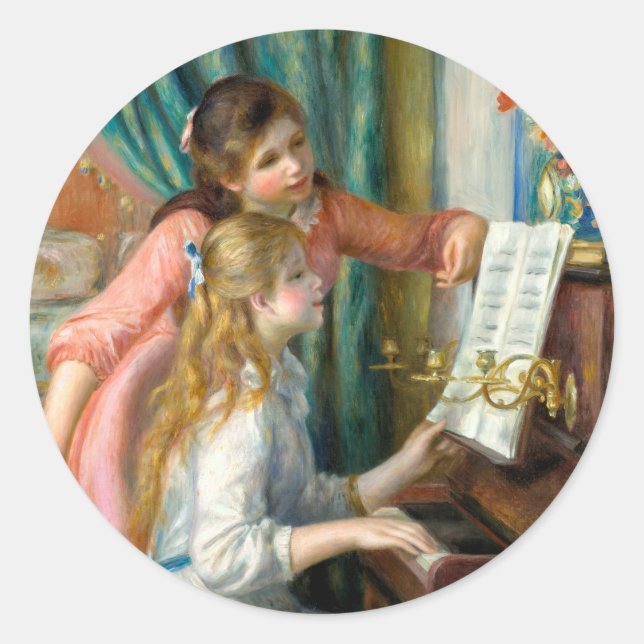 Sticker Rond Renoir Girls at the Piano Impressionism Painting (Devant)