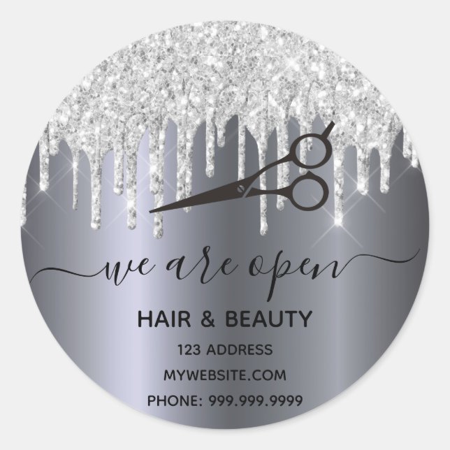 Sticker Rond Réouverture cheveux argent parties scintillant sal (Devant)