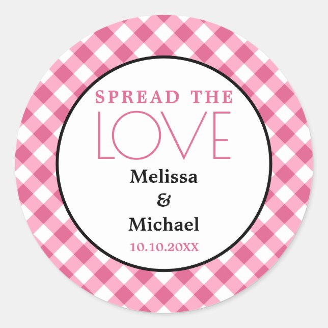 Sticker Rond Répandre L'Amour Rose En vichy Mariage Faveur (Devant)