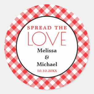 Sticker Rond Répandre L'Amour Rouge En vichy Mariage Faveur