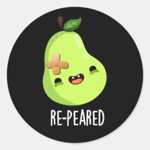 Sticker Rond Réparé Funny Fruit Pun de poires Dark BG
