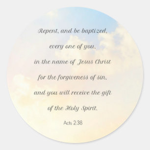 Sticker Rond Repentez et soyez baptisés, Actes 2:38