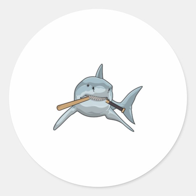 Sticker Rond Requin au baseball avec batte de baseball (Devant)