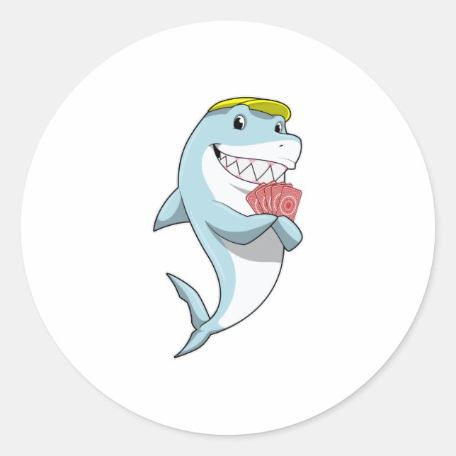 Sticker Rond Requin au Poker avec cartes de Poker (Devant)