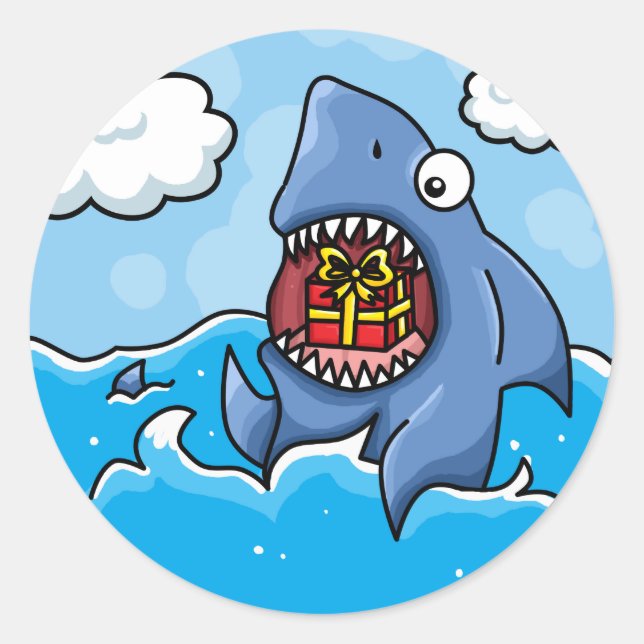 Sticker Rond Requin avec présent (Devant)