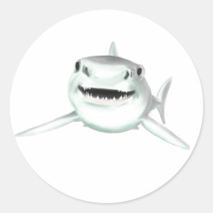 Sticker Rond requin d'aquarelle souriant gris vert vert animal 