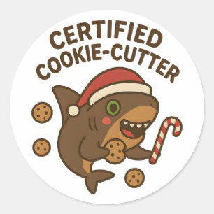 Sticker Rond Requin de Noël drôle certifié Cookie-Cutter Pun
