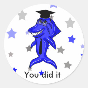 Sticker Rond Requin d'obtention du diplôme avec l'illstration