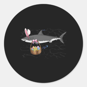 Sticker Rond Requin drôle avec panier de Pâques et oreilles de