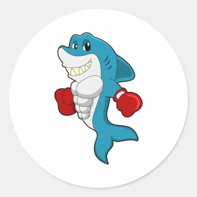 Sticker Rond Requin en boîte avec gants de boxe (Devant)