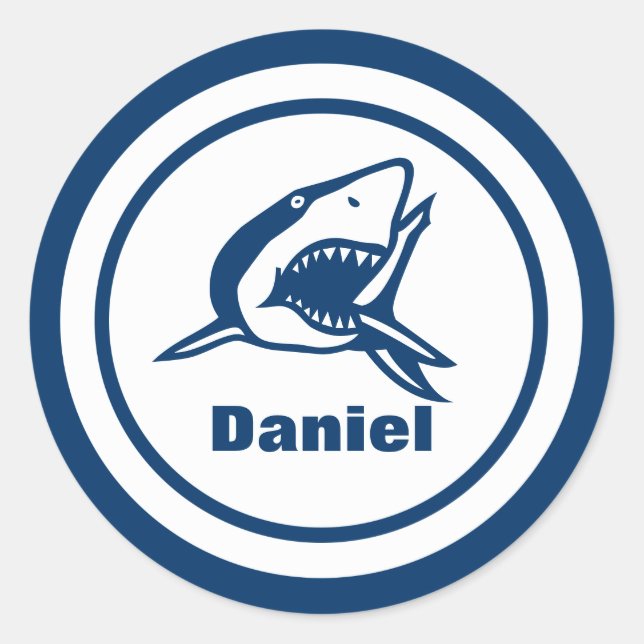 Sticker Rond Requin portant le nom (Devant)