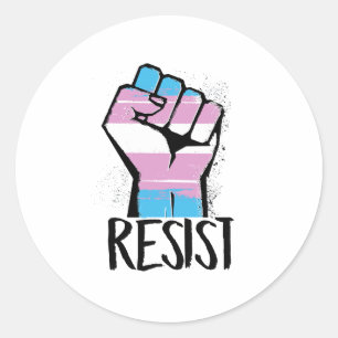 Sticker Rond Résistance à la trans - Drapeau et poing - Résista