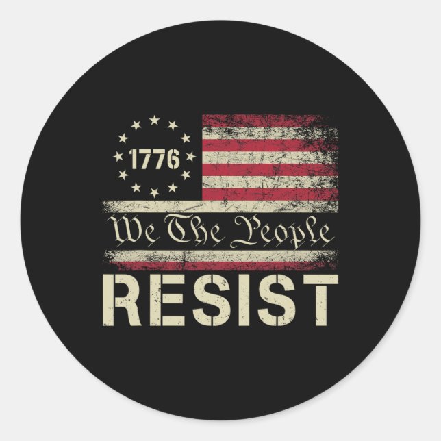 Sticker Rond Résister À Trump Manifester Contre Le Drapeau Poli (Devant)