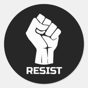 Sticker Rond Résister avec le poing - en blanc
