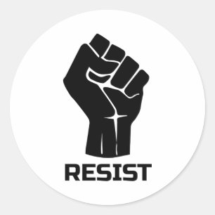 Sticker Rond Résister avec le poing - en noir