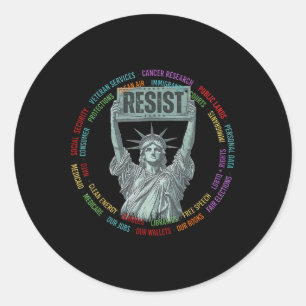 Sticker Rond Résistez Résistance Usa Statue de la Liberté Hands