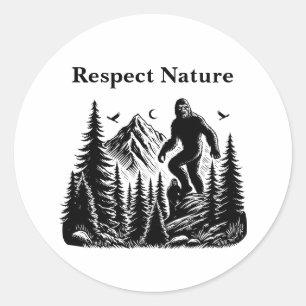 Sticker Rond Respect Nature Yeti Bigfoot Ink Art