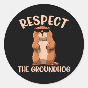 Sticker Rond Respecter la marmotte - Jour de la marmotte Woodch