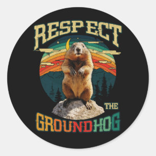 Sticker Rond Respectez vintage la marmotte Funny Woodchuck Grou