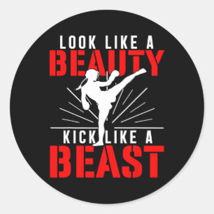 Sticker Rond Ressembler à Beauté Kick Comme Bête Kickboxer Athl