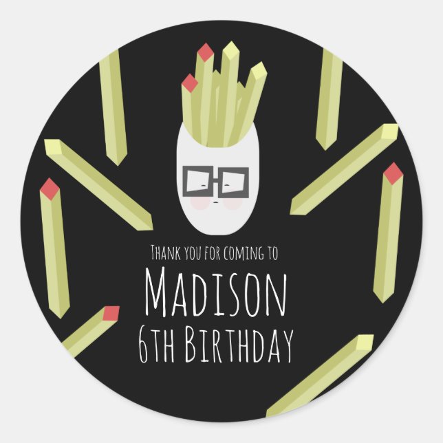 Sticker Rond Restaurant Cute Fries Fête Anniversaire (Devant)