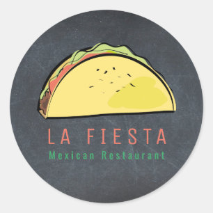 Sticker Rond Restaurant Mexicain Moderne Noir Entreprise