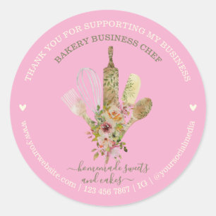 Sticker Rond Restauration boulangerie Chef Rustique rose mignon