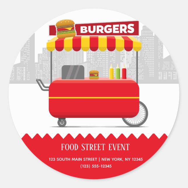 Sticker Rond Restauration hamburgers de rue hamburgers (Devant)