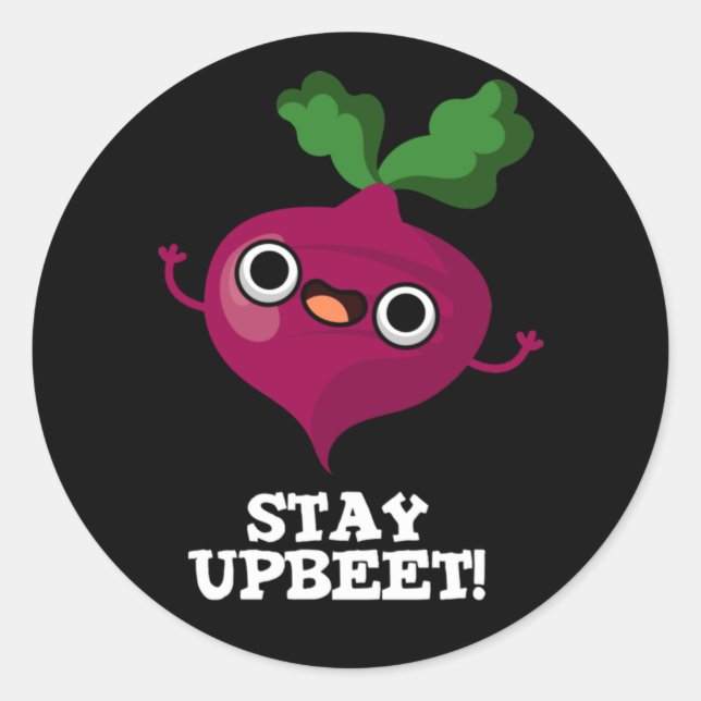 Sticker Rond Restez à jour Funny Veggie Beet Pun Dark BG (Devant)