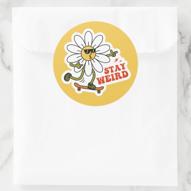 Sticker Rond Restez bizarre Skateboard Daisy (Sac)