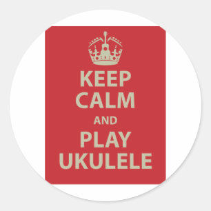Sticker Rond Restez calme et jouez à Ukulele