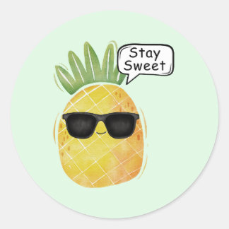 Sticker Rond Restez doux Ananas Cartoon Amusant