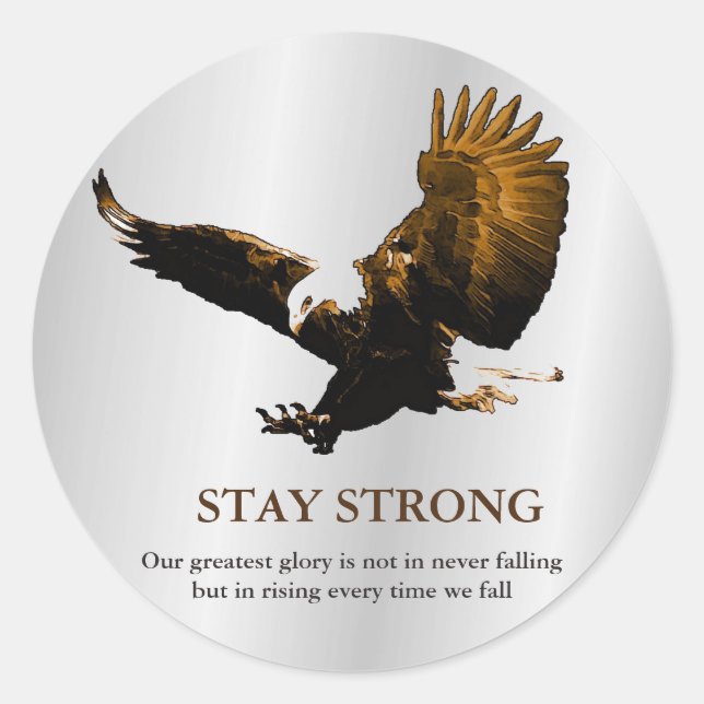 Sticker Rond Restez fort Aigle chauve Motivationnel Gris Brown (Devant)
