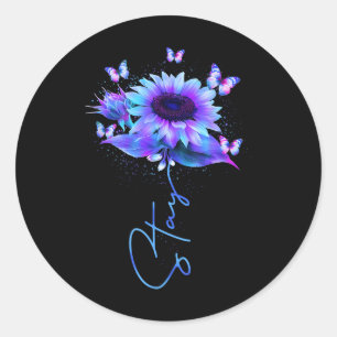 Sticker Rond Restez Sunflower Butterfly Suicide Prevention Awar