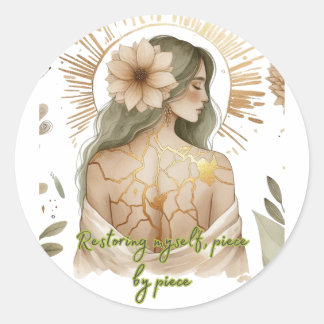 Sticker Rond Restoring Myself with Love – Kintsugi Art
