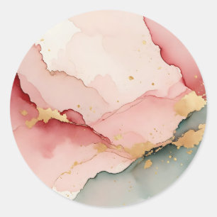 Sticker Rond Résumé Abstrait Rose Teal Or